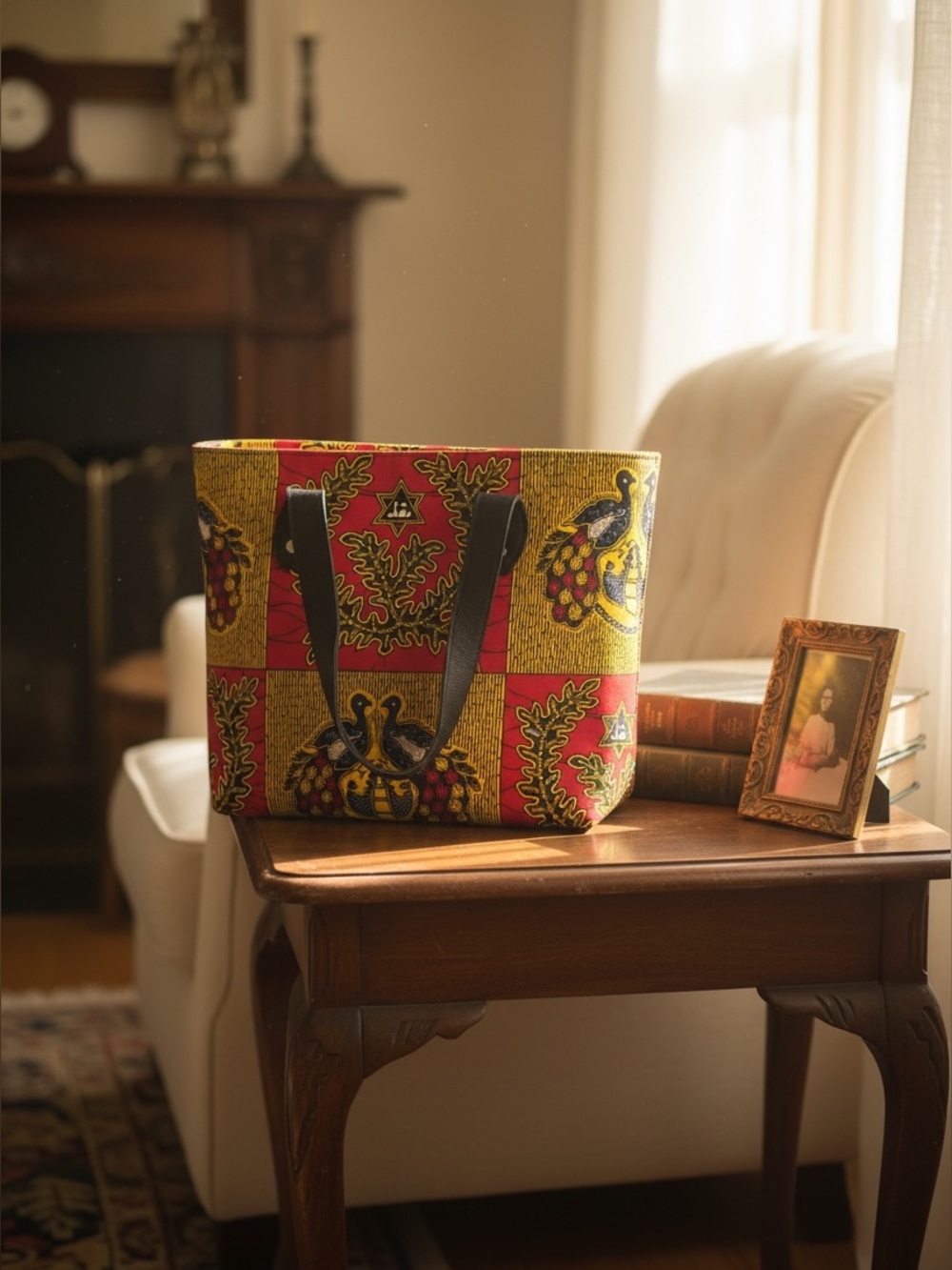 Vibrant Authentic West African Executive Handbag Large Double Leather Handcraft